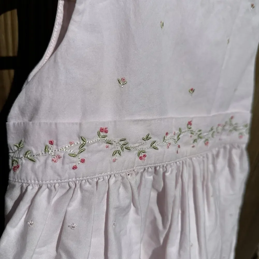 Vintage Gymboree Baby Girl Dress Size 3T Pink Embroidered Flowers‎ Eyelet